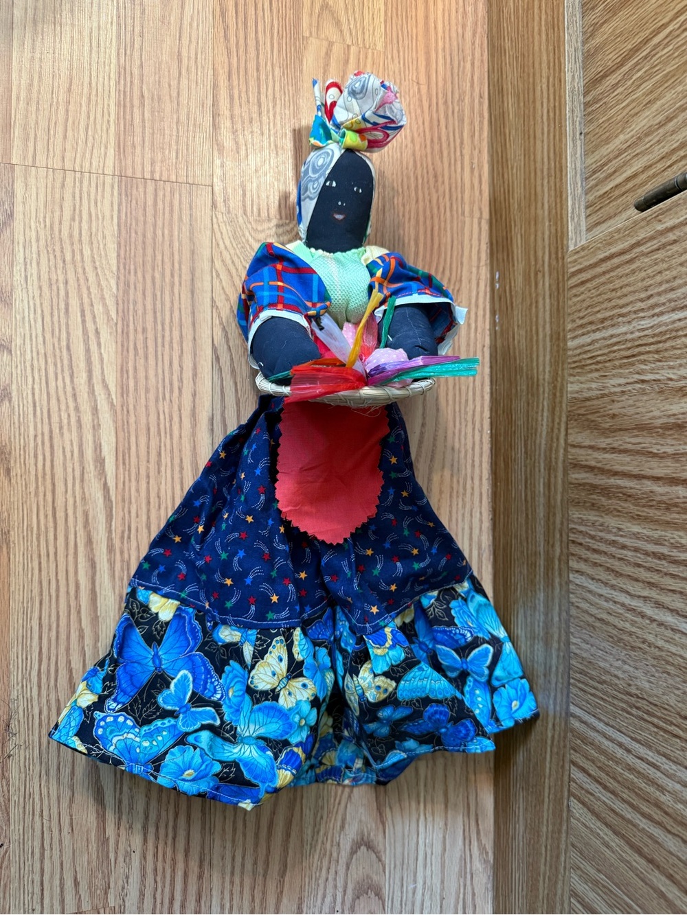 1950s-60’s Jamaican Folk Art Black Colored Island Girl Rag Cloth Doll,Handmade